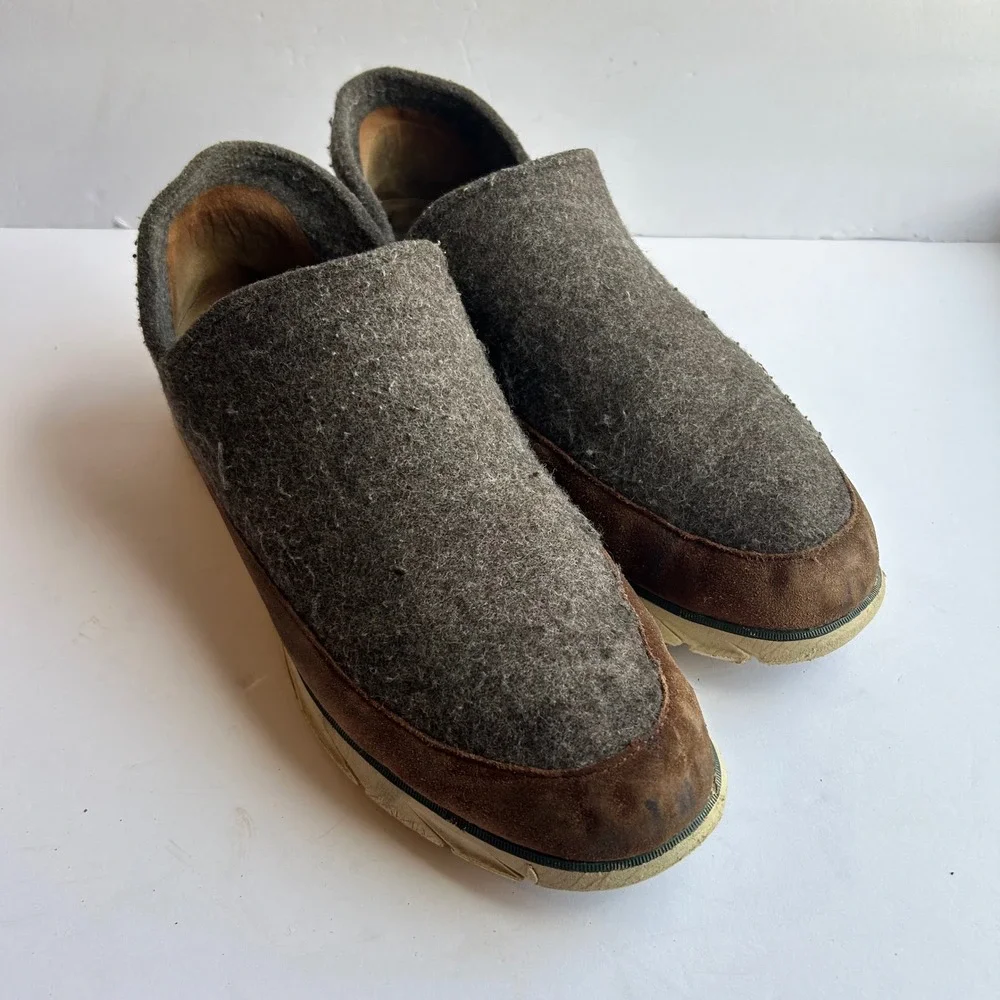 LL Bean Wool Downeast Slip On Shoes Mens 13 Indoor Outdoor Brown‎ Grey Loafers